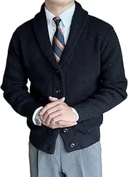 [Qolkmuiy-GJ] Mens Vintage Cable Knit Cardigan with Pocket Warm Casual V Neck Button Down Cardigan