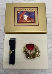 Estee Lauder Gold Red Crystal Enamel Elephant Compact “Beautiful” Solid Perfume