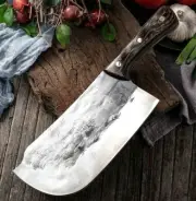 Handmade Cleaver Knife Forged Hammered Steel Wood Handle Chef Butcher Slicing XL