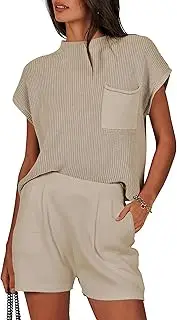 [ANRABESS] Women's Two Piece Summer Outfits Knit Sweater Short Sets Pullover Tops & Shorts Lounge Matching Clothes Set