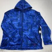 Men's And1 Blue All Over Print Full Zip Jump Shot Hooded Graffiti Jacket 3XL NWT