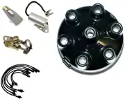 DISTRIBUTOR CAP ROTOR POINTS CONDENSER PLUG WIRES FORD MERCURY 6 CYL144 170 200