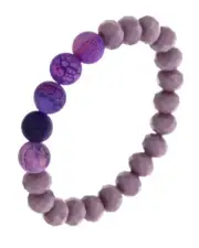 Matte Lilac Lavender Purple Agate Round Crackle Stone Beaded Stretch Bracelet
