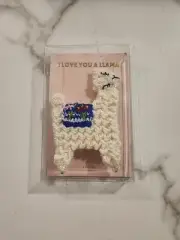 Anthropologie Pin KATE JENKINS Crocheted I LOVE YOU A LLAMA Accessory Sequin NWT