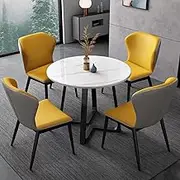 Snaweo Office Reception Room Club Table and Chair Set, Negotiation Table and Chair Set, Coffee Kitchen Dining Table Set for 4, Business Table and Chair Combination, 1 Table 4 Chairs(Yellow+light gray)