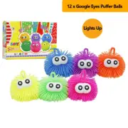 12 x Light Up Puffer Play Ball Google Eyes Stress Relief Throw Kids Gift Toys