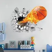 U-Shark® 3D Self-Adhesive Removable Break Through The Wall Vinyl Wall Stickers/Murals Art Decals Decorator (Flying Fire Basketball (19.7" X 27.6"))