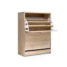 NNEDSZ Shoe Cabinet Shoes Storage Rack 24 Pairs Organiser Shelf Cupboard Oak