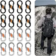 Keboyoe 16pcs S Ring Locking Shape Carabiner S Carabiner Keyring Clip with Lock with Lock Lock Mini Stainless Steel Carabiner Anti-Theft Locking Keychain Carabiner Clip for Hiking, Fishing, Camping