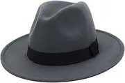 [FUDERU] Fedora Summer Beach Sun Hat for Women Fedora Hats for Men Outdoor Floppy Wide Brim Panama Hat with Classic Belt