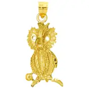 14K Gold 22MM Nocturnal Owl Pendant
