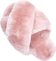 [ISZPLUSH] Girl's Fluffy Slippers Kids' Fuzzy Slippers Slide Sandals Leopard Tie Dye Cross Band Plush Open Toe Slip on House Bedroom Slippers