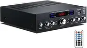 Bluetooth 5.1 Bluetooth Amplifier, Stereo Audio HiFi Amplifier,with LCD Display and Remote Control, USB/SD/MIC in, for Home Theater Speakers, Studio