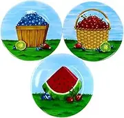 Merritt International Summer Picnic Fruit Basket Melamine 8 Inch Square Salad Snack Dessert Plates Set of 6