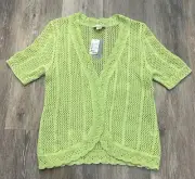 NWT Christopher & Banks Women Light Green Crochet Open Cardigan Sz PM