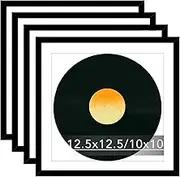 JCJMY 4 Pack 12.5x12.5 Record Frame with 10x10 Mat for Vinyl Record Album Cover Poster, Display Picture 10x10 with Mat or 12.5 x 12.5 Without Mat, Wall Hanging Vinyl Frames, 4 Pack, Black