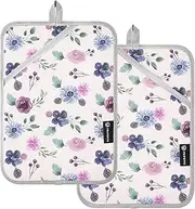 Pot Holder Heat Resistant Vintage Flowers Rustic Watercolor Purple Potholder with Pockets Hot Pads Oven Mitts 2 Pack