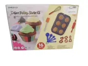 Kids 16 Piece Baking Kit-Metal Pan/Whisk/Cookie Cutter/Measuring/Educational NIB