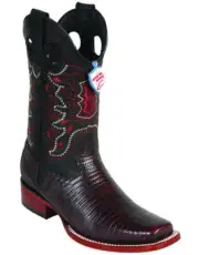 WILD WEST CHERRY GENUINE LIZARD COWBOY BOOT RODEO-SQUARE-TOE (D)