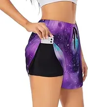 [GaxfjRu] Magic Galaxy Sky Purple Print Women's Running Shorts High Waisted Running Shorts Pocket Sporty Gym Elastic Short