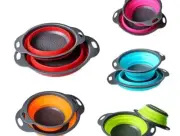 Collapsable Colander and Strainer Set Of 2, Food Grade Plastic (Green Or Red)