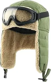 [LHY] Bomber Hats, with Ear Flap Outdoor Ski Hat, Warm Thick Faux Fur Trapper Hat, Windproof Winter Hat, Unisex,Green,A