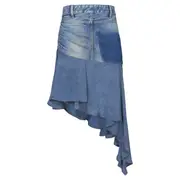 [Balmain] Asymetric Denim Ruffled Short Skirt