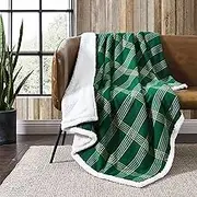 Eddie Bauer - Throw Blanket, Cotton Flannel Home Decor, All Season Reversible Sherpa Bedding (Union Bay Green, Throw)