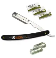 Stainless Steel Professional Straight Edge Barber Razor 15 Astra Blades (Black)
