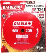 (J) Diablo D0736GPX2 7-1/4" x 36-T Carbide Saw Blade for Wood and Metal (2 pc)
