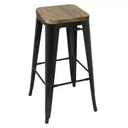 BOLERO (PACK OF 4) BLACK STEEL BISTRO HIGH STOOLS WITH WOODEN SEATPAD GM640