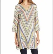 Nic + Zoe Hand Painted Chevron Pattern Soft Rayon Tunic Top MSRP $168 Large