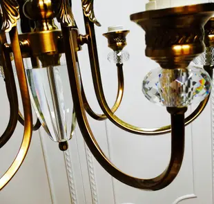 電鍍古銅彎管水晶6燈玻璃罩吊燈 (6.4折)
