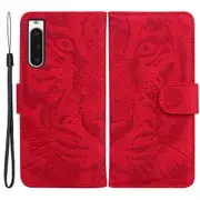 Wallet Phone Case for Sony Xperia 10 V Tiger Pattern Imprinted Stand PU Leather Folio Flip Cover