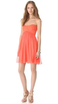 NWT- DVF Asti Short Strapless Silk Dress, Firework Coral - Size 0 XSmall
