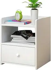 Bedside Table, Modern Nightstand with Drawer and Shelf, Minimalist and Practical End Side Table with Open Storage Shelf for Bedroom, White