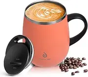 IDEUS Coffee Mug 470ml (16oz), Double Wall Vacuum Insulated Stainless Steel Coffee & Tea Cup w/Non-Slip Handle & Slider Module Lid & Large Volume (Coral)