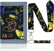 [Anuvice] Children's Wallet, Neck Pouch, Children's Wallet Boys with Velcro Closure, Drawstring, Note Compartment, Tri-Fold Wallet, Children's Gift (Black)