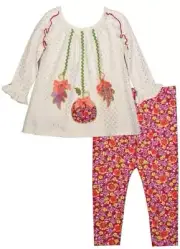 NEW Bonnie Jean Girls Size 18M "IVORY FUCHSIA LEAF" Thanksgiving Top Pants NWT