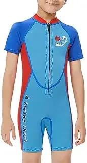 2.5MM Neoprene Wetsuits Coldproof Bathing Suits Ultrathin Short Sleeve Beach Sunprotection Jumpsuit for Snorkeling Surfing, Light Blue, M