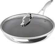 [Circulon] C1 Series Clad Stainless Steel with ScratchDefense Technology Cookware Nonstick Induction Frying Pan/Skillet with Lid, Metal Utensil Safe, 12.5 Inch Fry Pan - Polished Stainless Steel