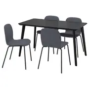 LISABO / KARLPETTER table and 4 chairs, black/Gunnared medium grey black, 140x78 cm