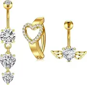 [FECTAS] 3pcs Belly Button Bars Silver Gold Belly Bar Surgical Steel 14G Navel Bars Belly Button Piercing Jewellery Heart Butterfly Dangle