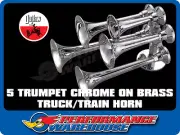 Outlaw Chrome on Brass 5 Trumpet Truck/Train Air Horn Pedestal Mount 12V 24V