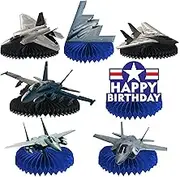 Aircraft Happy Birthday Honeycomb Centerpieces Airplane Aviation Fighter Theme Decor for Boys Men 1st Birthday Party Baby Shower Fighter Jet Party Supplies Favors Decorations Photo Booth Props Gift