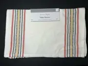 New 100% Cotton Table Runner 13"x70" Made India White Side Stripes Boho Country