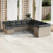 11 Piece Garden Sofa Set with Cushions Grey/Black Poly Rattan vidaXL