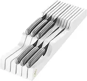 in-Drawer Knife Block Organizer - Bamboo Wood Drawer Knife Organizer - Holds 5 Long + 6 Short Knives (Not Included) - Store Knives with Blades Pointing Down