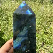 635g Natural labradorite obelisk quartz crystal tower healing