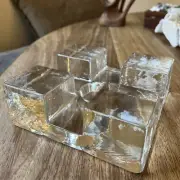 Crate & Barrel Clear Art Glass Warming Stand Tealight Candle Large Heavy 4.8 lbs